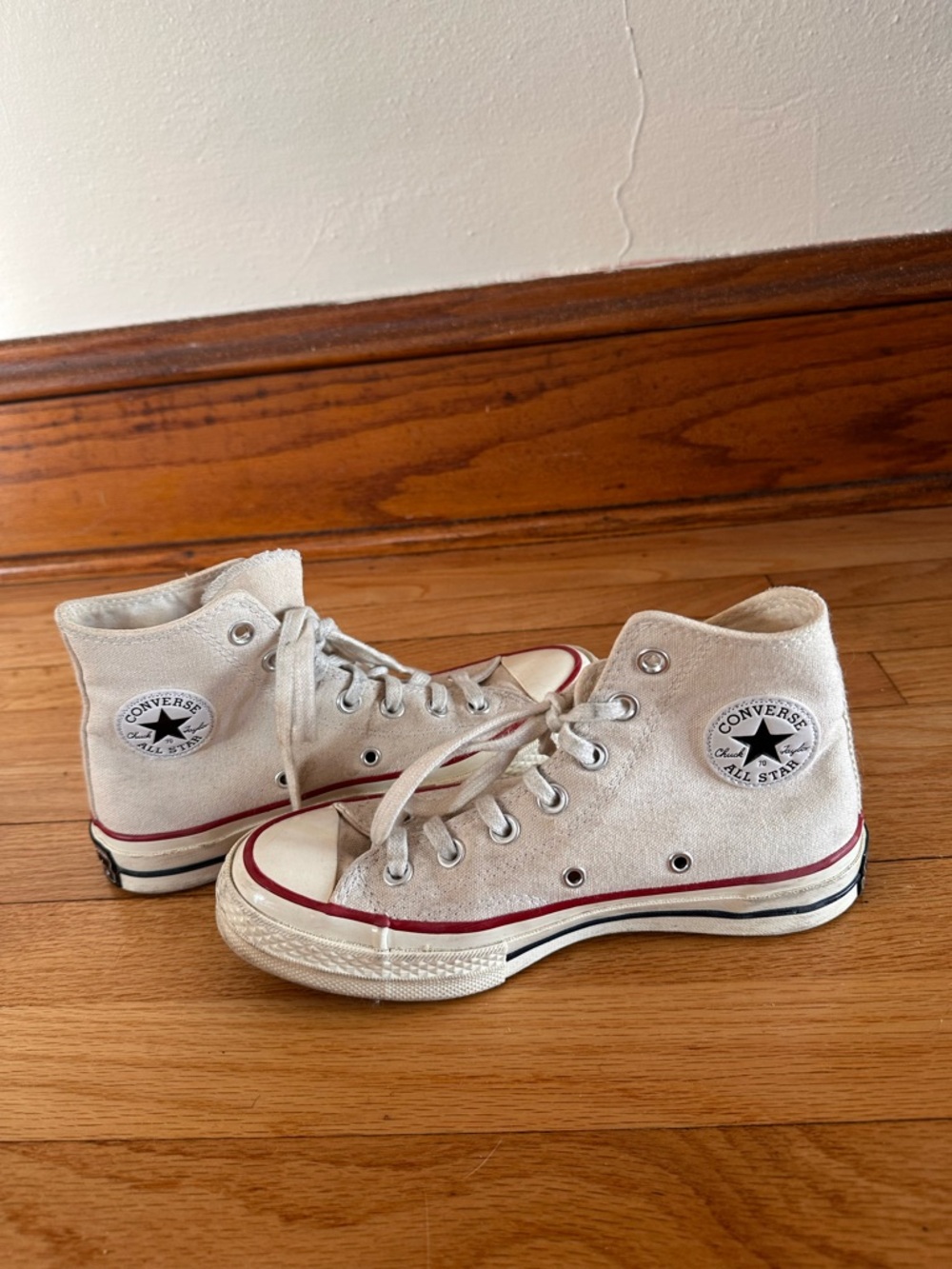 Converse High Top Sneakers - Cream with Red Accent